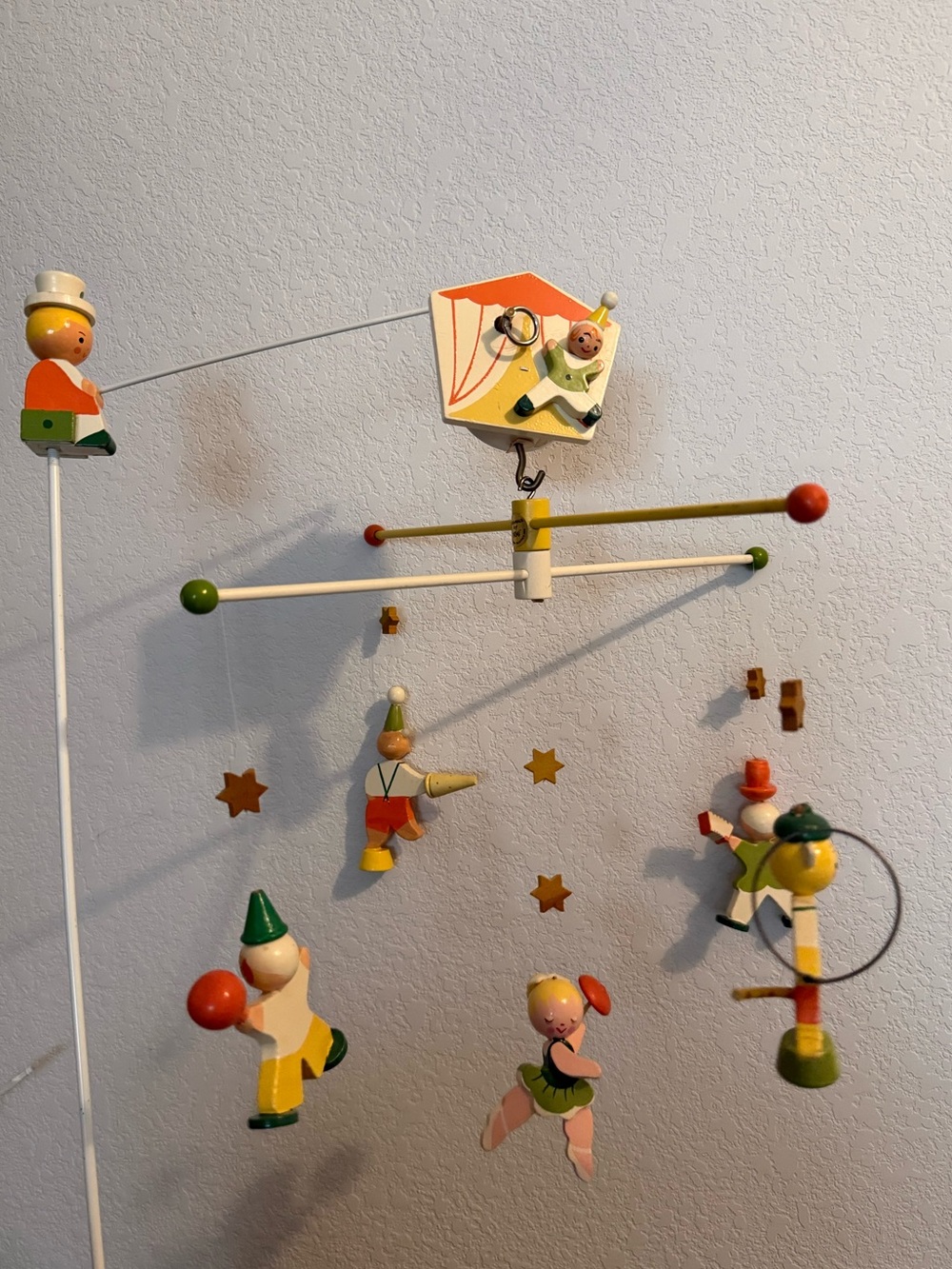 Vintage Hand Painted Wooden Circus Mobile by Irmi